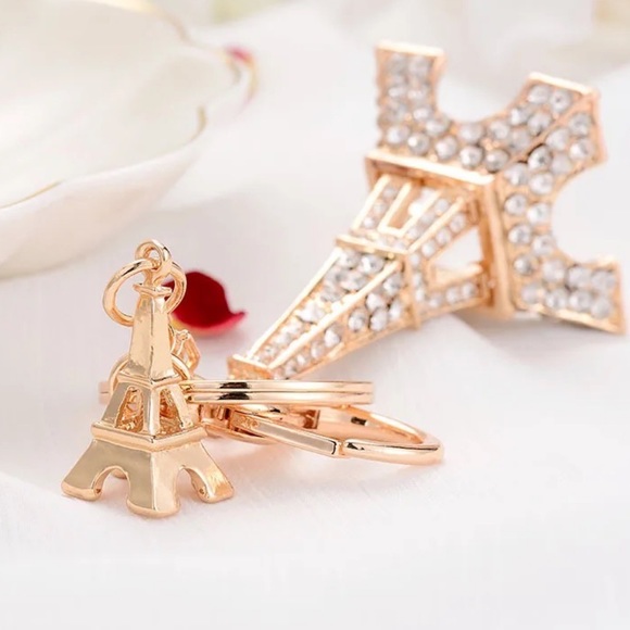 Gold and Silver Crystal Eiffel Tower Keychain Charm - Picture 5 of 16
